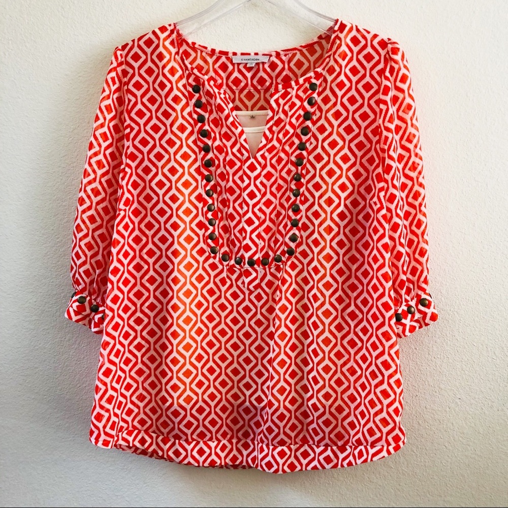 41 HAWTHORN Mono Geo Studded Blouse Size Large